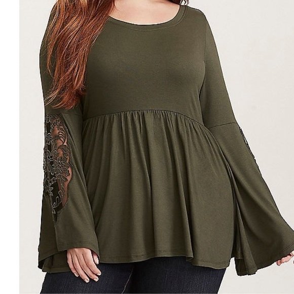 torrid Tops - NWT Torrid Olive Lace Sleeve Babydoll Top